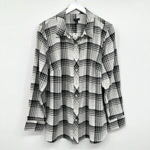 Talbots Tunic Top Shirt Plus Size 1X Black Plaid Long Sleeves Quiet Luxury New